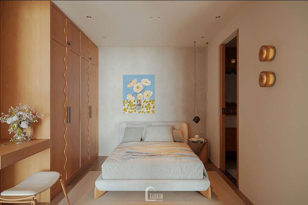 Không gian phòng ngủ Master trong thiết kế chung cư 60m2 Masteri Vinhomes Ocean Park
